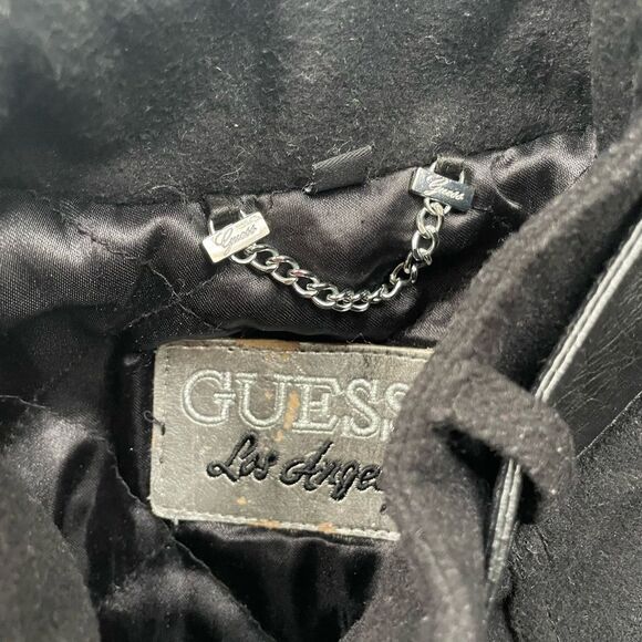 1981 Guess Faux Leather Moto Jacket Womens Size M Zip up Black Silver Zip Lin… - Picture 7 of 16